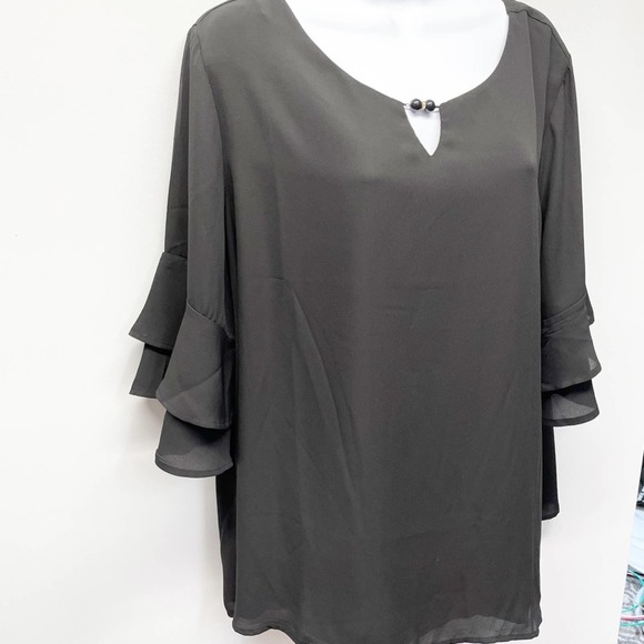 Roz & Ali Ruffle Sleeve Blouse Black NWT Size 2X - Picture 4 of 13